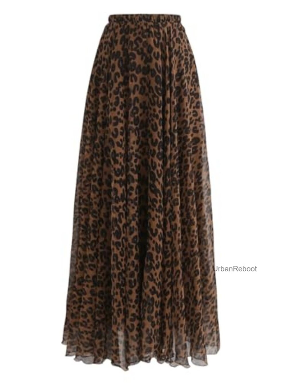 High Waist Ruffled Pleated Leopard Print Long Skirt Y2K Goth Flowy A-Line